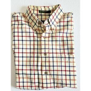 ORVIS Signature Shirt Cotton Wool Pale Yellow Multi Plaid Button Long Sleeve Lg